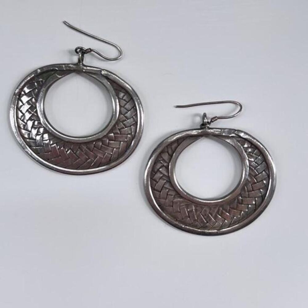 Hill tribe woven silver earrings